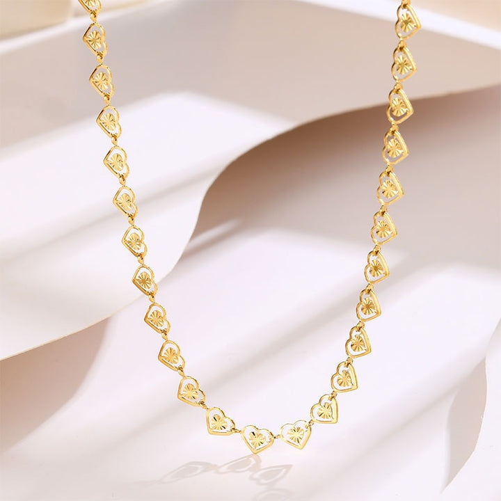 18K Gold Plated Hollow Heart Chain Collection Necklace Bracelet Set