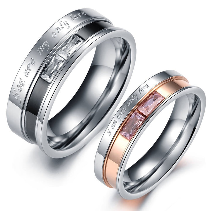 316L Stainless Steel Couple Engraved Ring Set