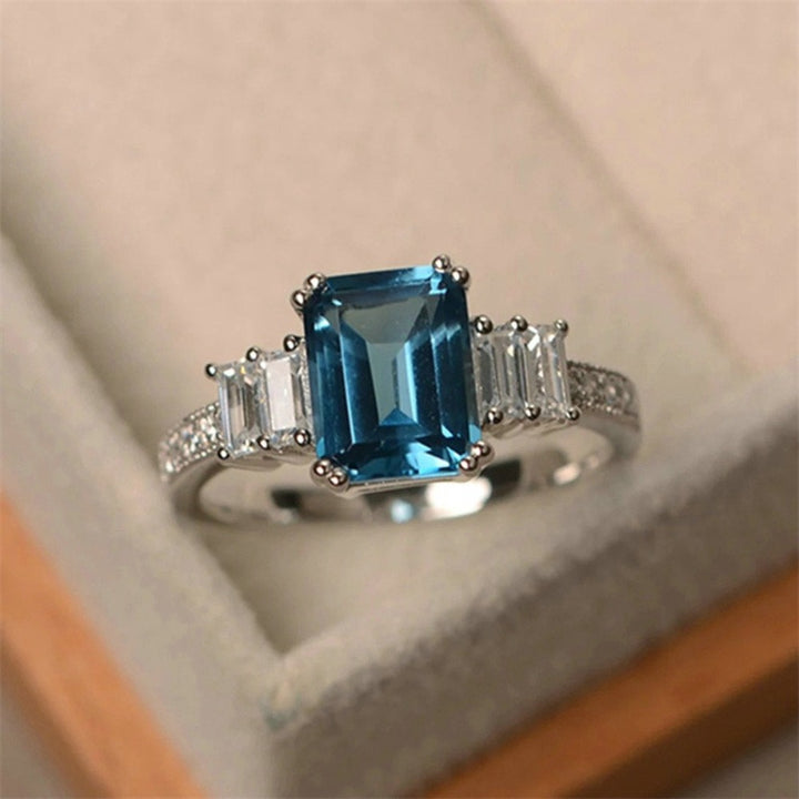 Oceanic Charm S925 Sterling Silver Emerald-Cut Blue Topaz Ring