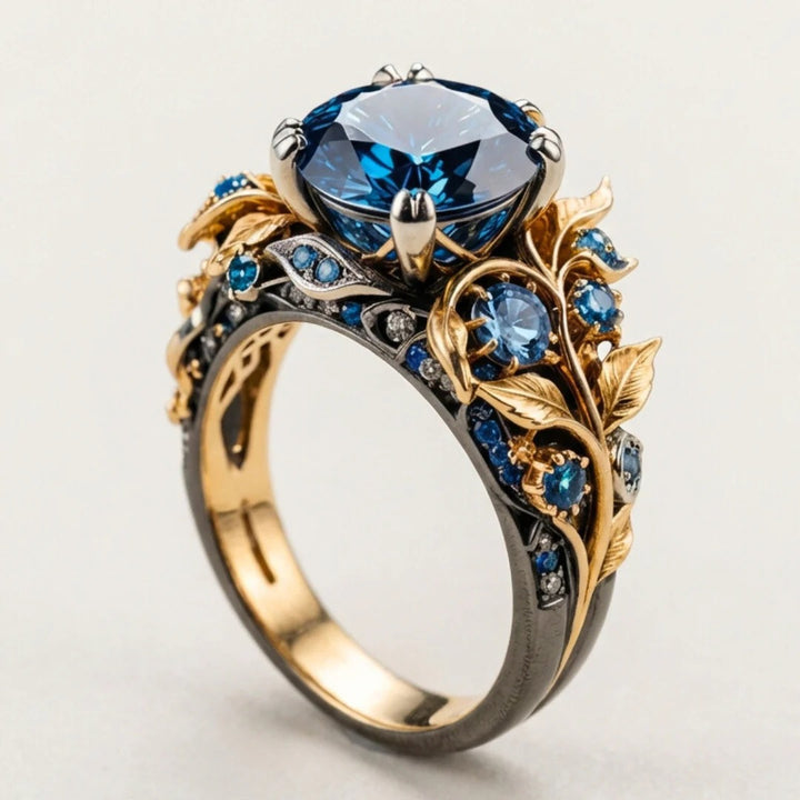 18K Gold  Dual-Tone Botanical Blue Gemstone Ring