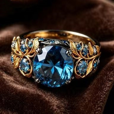 18K Gold  Dual-Tone Botanical Blue Gemstone Ring