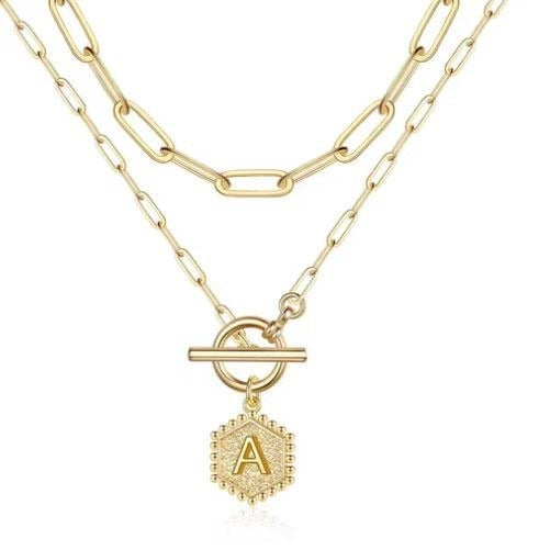Personalized Initial Double-Layered Paperclip Chain Necklace