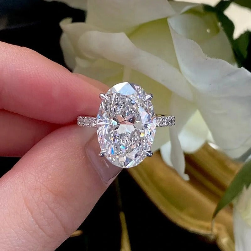 S925 Sterling Silver Oval-Cut Pavé Band Ring