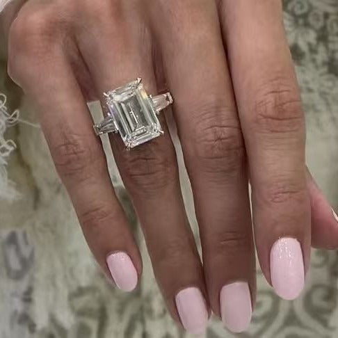 S925 Sterling Silver Emerald-Cut Three-Stone Ring