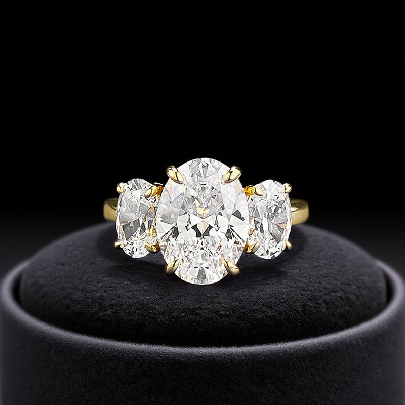 Timeless Trio S925 Sterling Silver & 18K Gold Plated Three-Stone Ring