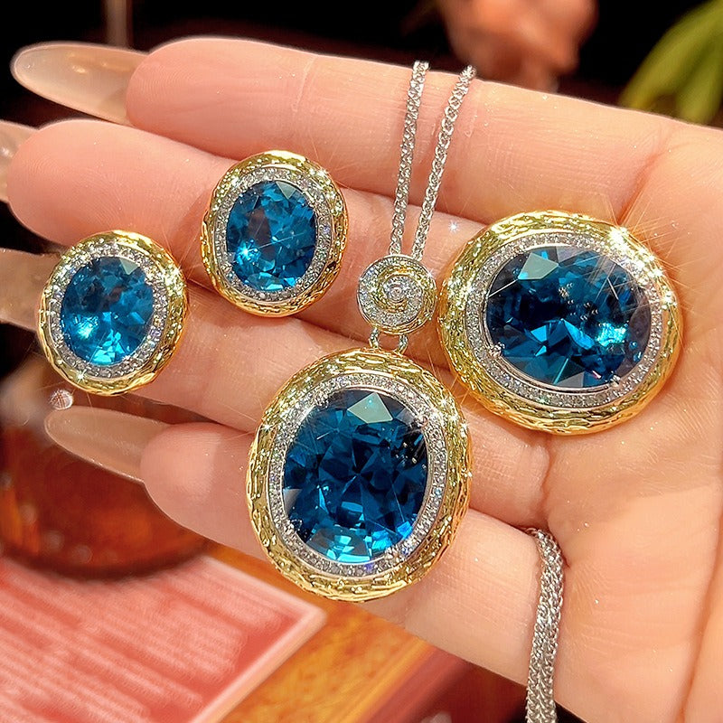 Golden Halo 18K Gold Two-Tone Micro-Pavé Gemstone 3-Piece Jewelry Set