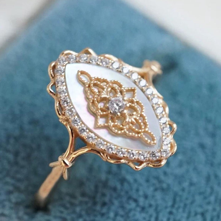 Vintage Lattice S925 Silver Marquise Micro-Pavé Mother-of-Pearl Ring