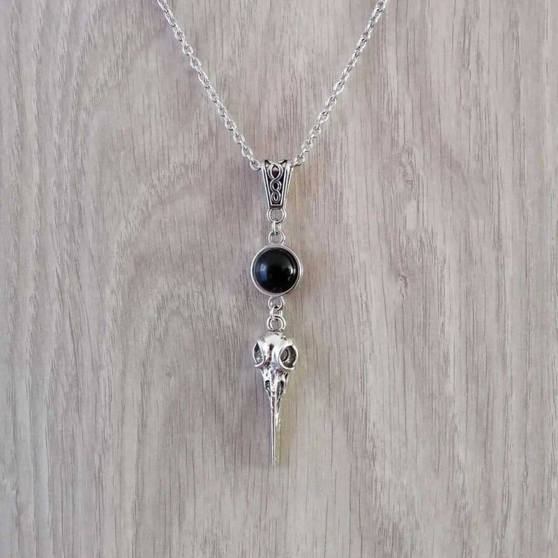 S925 Silver Crow Skull Protection Amulet Necklace