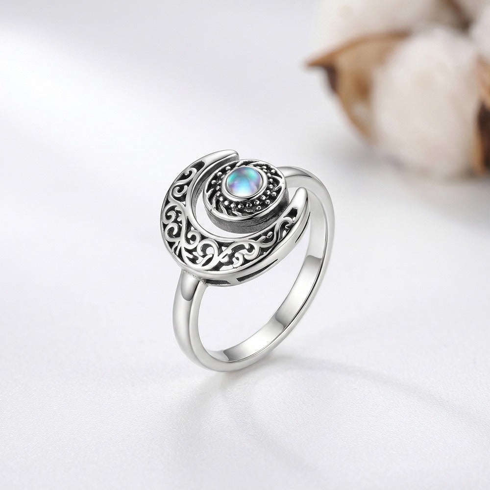 S925 Sterling Silver Vintage Filigree Moonstone Ring