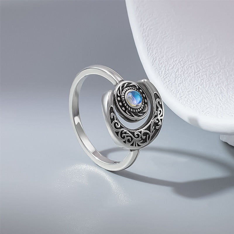 S925 Sterling Silver Vintage Filigree Moonstone Ring