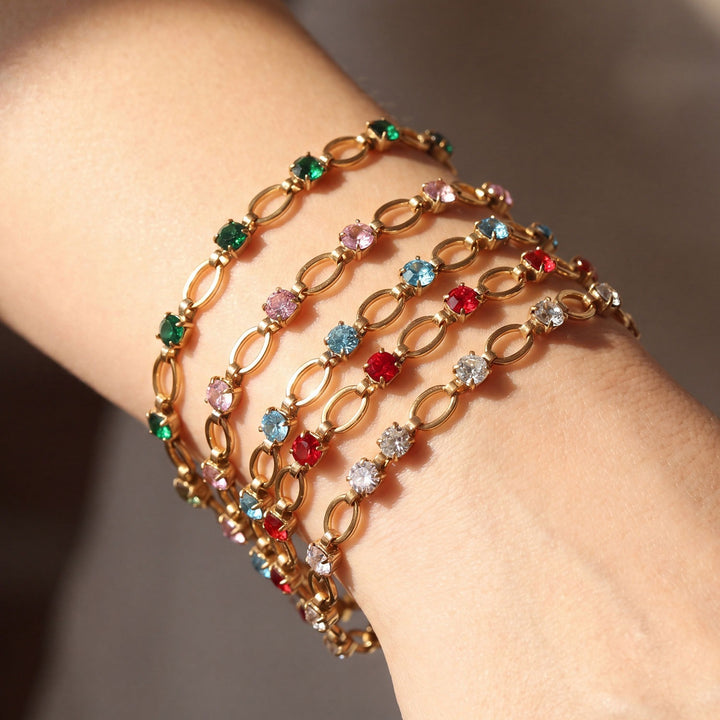 Radiant Rhythm 14K Gold Alternating Chain Gemstone Bracelet