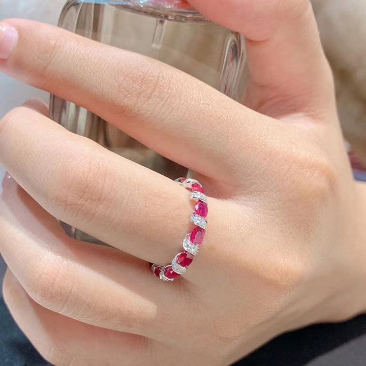 Intertwined Elegance S925 Silver Handcrafted Gemstone Pavé Band Ring