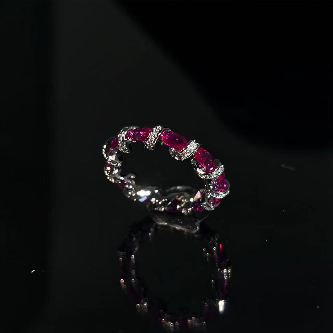 Intertwined Elegance S925 Silver Handcrafted Gemstone Pavé Band Ring
