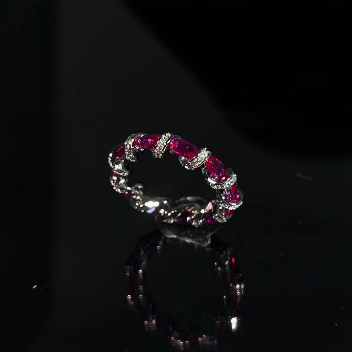Intertwined Elegance S925 Silver Handcrafted Gemstone Pavé Band Ring