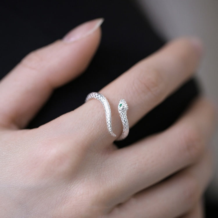 Jade Guardian S925 Silver Jade Mystic Snake Stacking Ring Set
