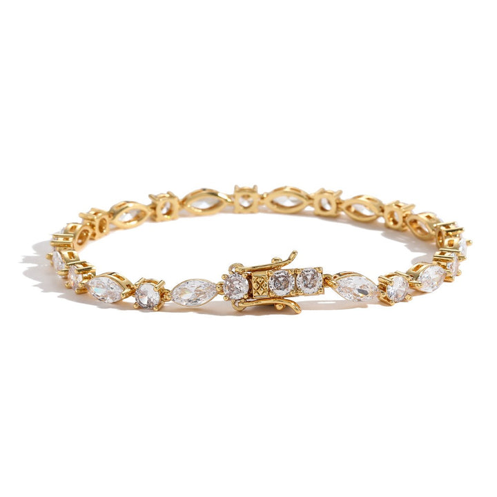 Celestial Sparkle S925 Silver 14K Gold Plated Alternating Marquise Round Moissanite Bracelet