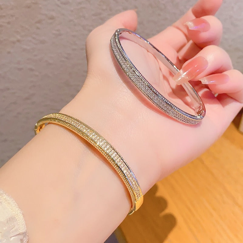 S925 Silver 14K Gold Plated Micro-Pavé Baguette Bangle