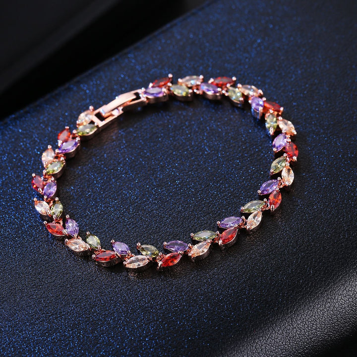 S925 Silver Pavé Alternating Marquise-Cut Gemstone Bracelet