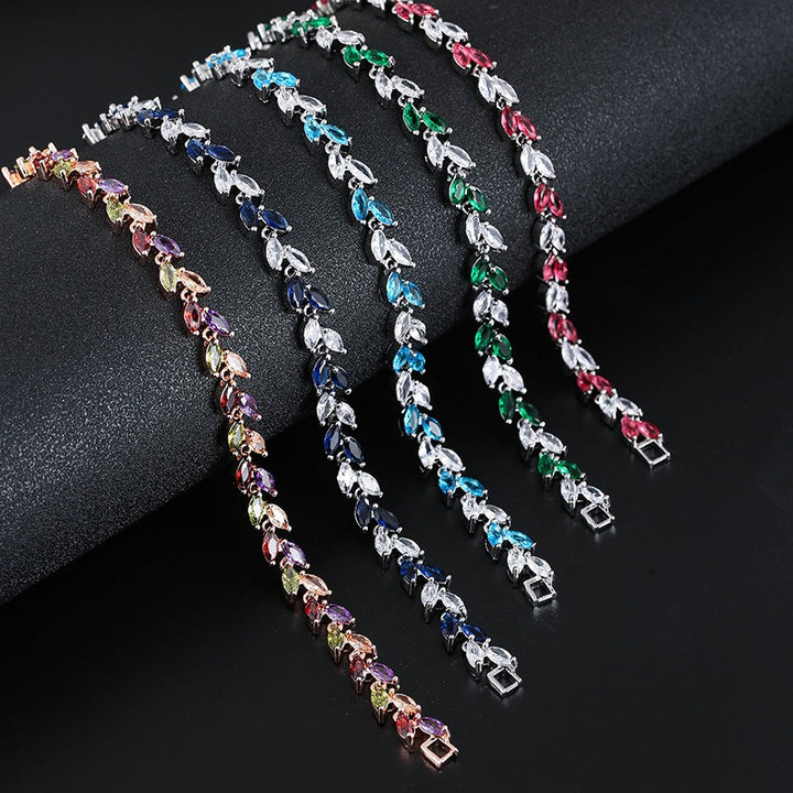 S925 Silver Pavé Alternating Marquise-Cut Gemstone Bracelet