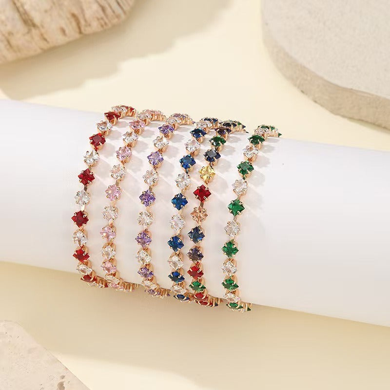 S925 Silver 14K Gold Plated Four-Point Star Cut Gemstone Bracelet