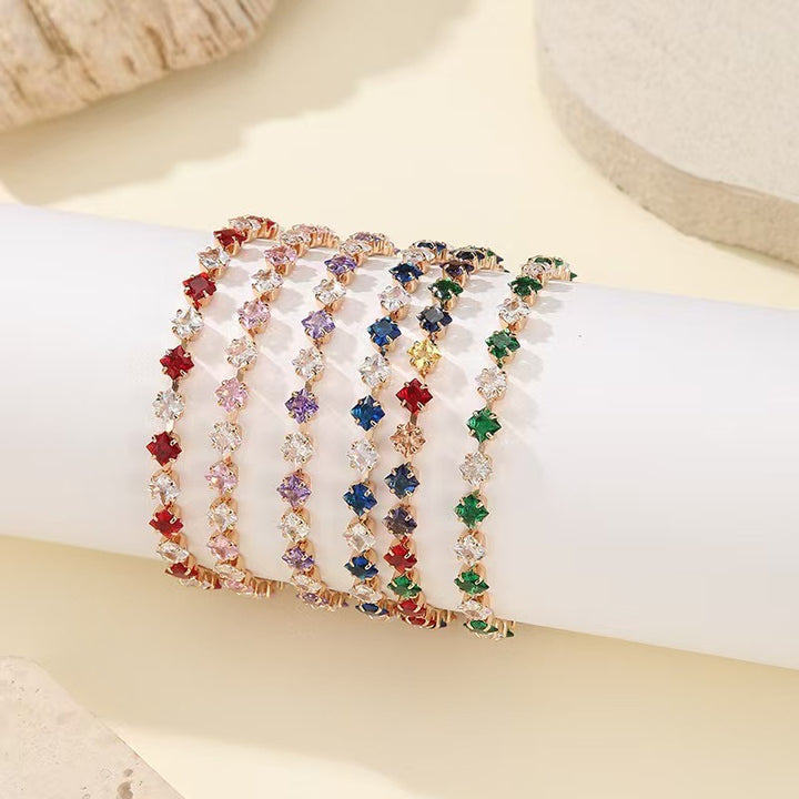 S925 Silver 14K Gold Plated Four-Point Star Cut Gemstone Bracelet