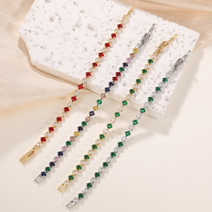 S925 Silver 14K Gold Plated Four-Point Star Cut Gemstone Bracelet