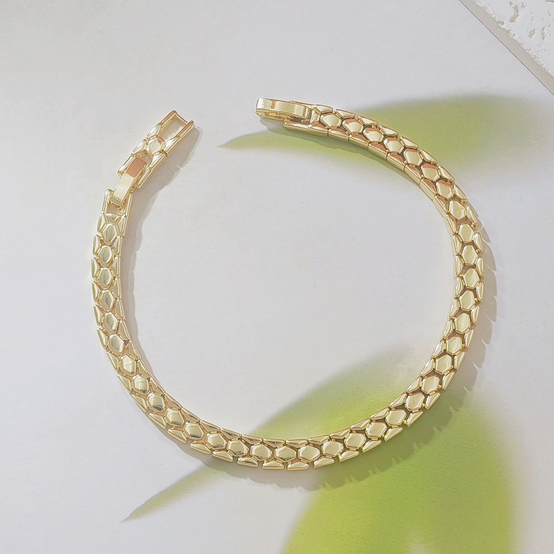 Honeycomb Rhythm 14K Gold Plated Geometric Hexagon Insert Clasp Bracelet