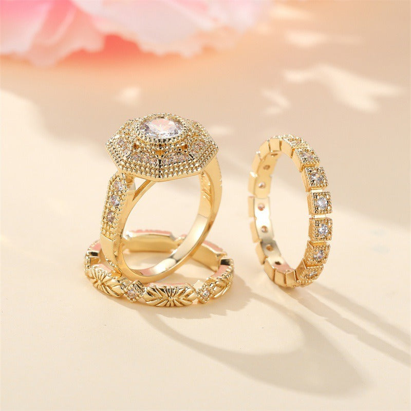 Vintage Stacking Aesthetic 14K Gold Plated 3-Piece Pavé Ring Set