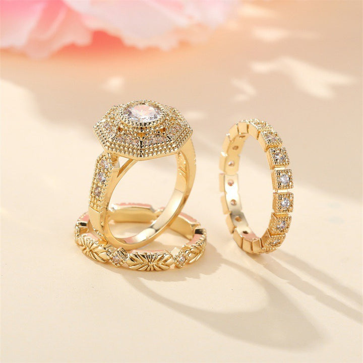 Vintage Stacking Aesthetic 14K Gold Plated 3-Piece Pavé Ring Set