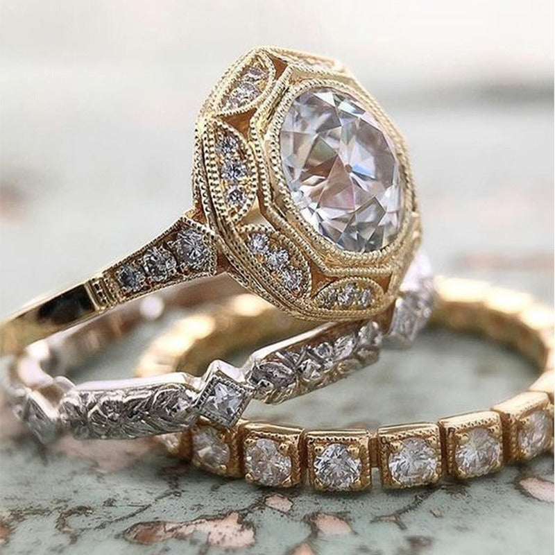 Vintage Stacking Aesthetic 14K Gold Plated 3-Piece Pavé Ring Set