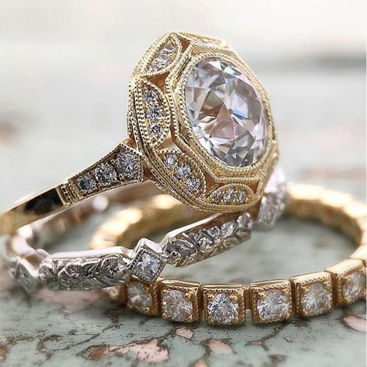 Vintage Stacking Aesthetic 14K Gold Plated 3-Piece Pavé Ring Set