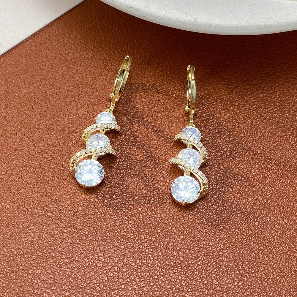 Galaxy Spiral S925 Silver Micro-Pavé Triple-Stone Huggie Earrings