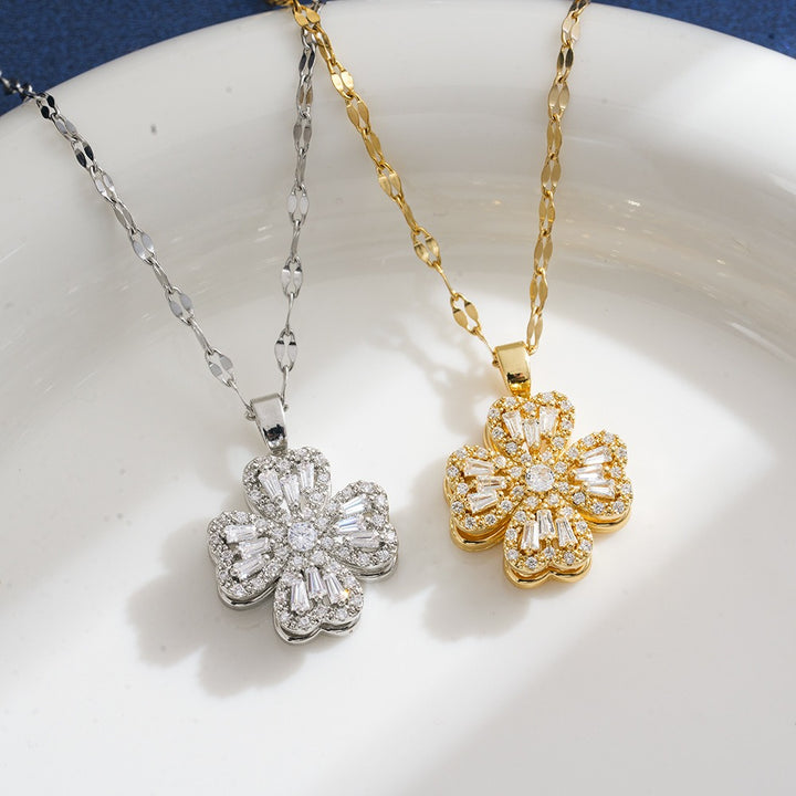 S925 Silver Micro-Pavé Rotating Clover Necklace