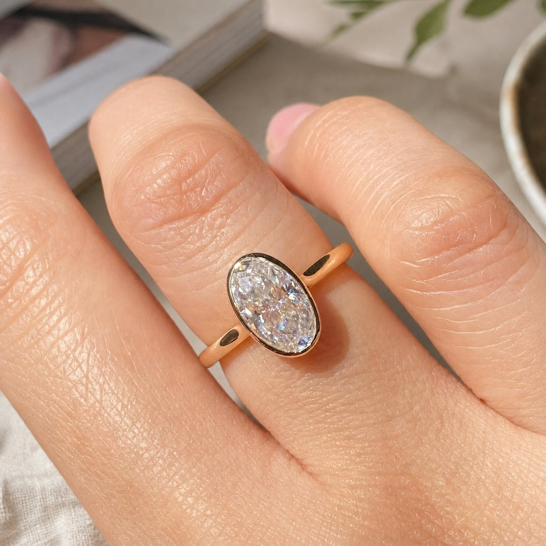 Minimalist Frame S925 Silver Bezel-Set Oval Solitaire Ring