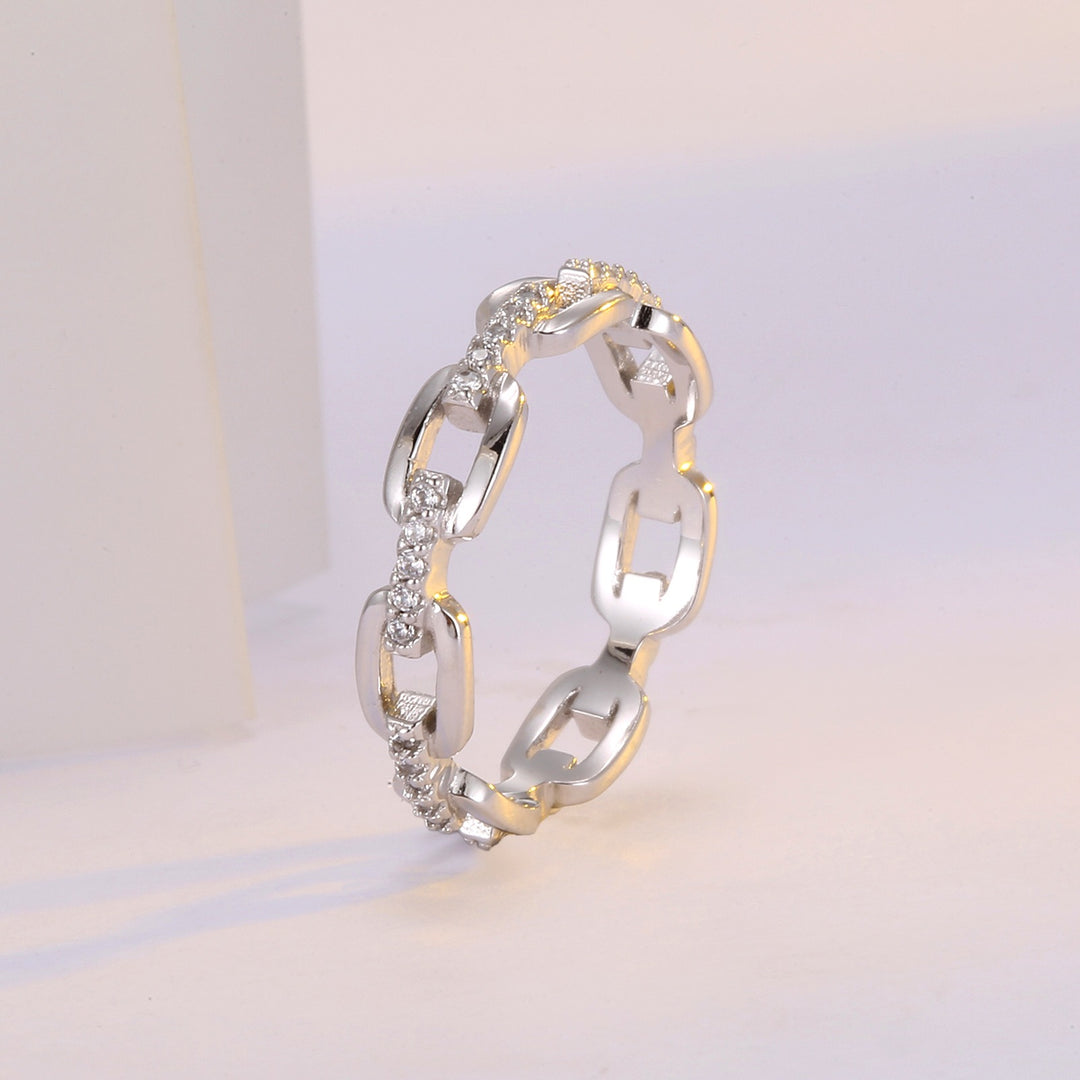 S925 Silver Moissanite Paperclip Link Ring