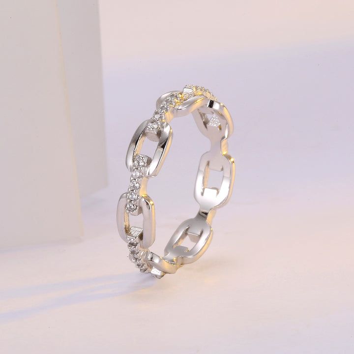 S925 Silver Moissanite Paperclip Link Ring