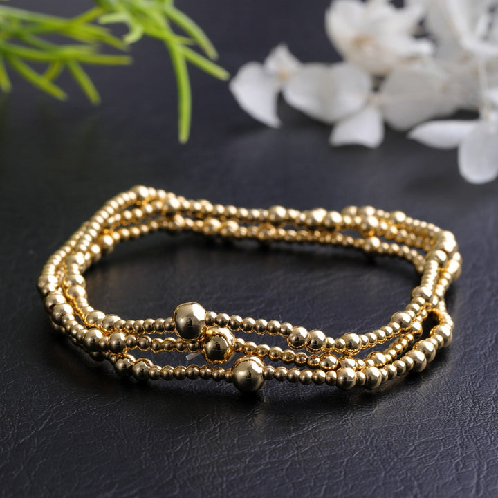 18K Gold/Silver Plated Beaded Stretch Bracelet Stack Set