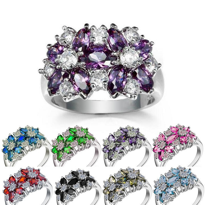 Floral Brilliance S925 Silver Multi-Color Marquise Cluster Ring