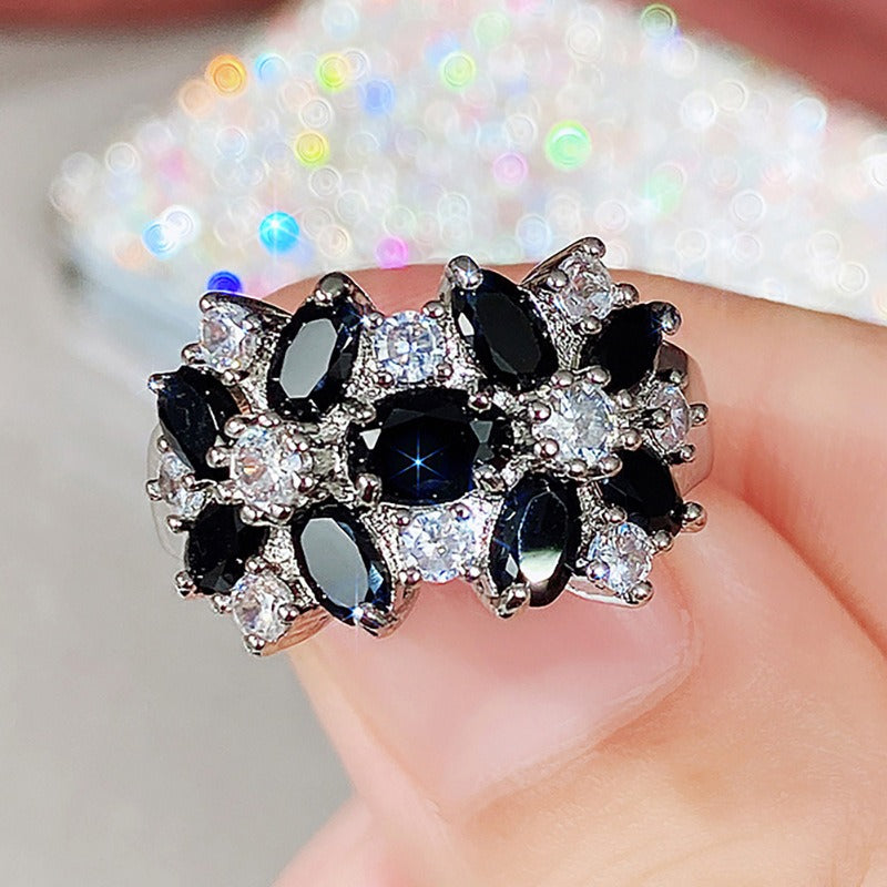 Floral Brilliance S925 Silver Multi-Color Marquise Cluster Ring