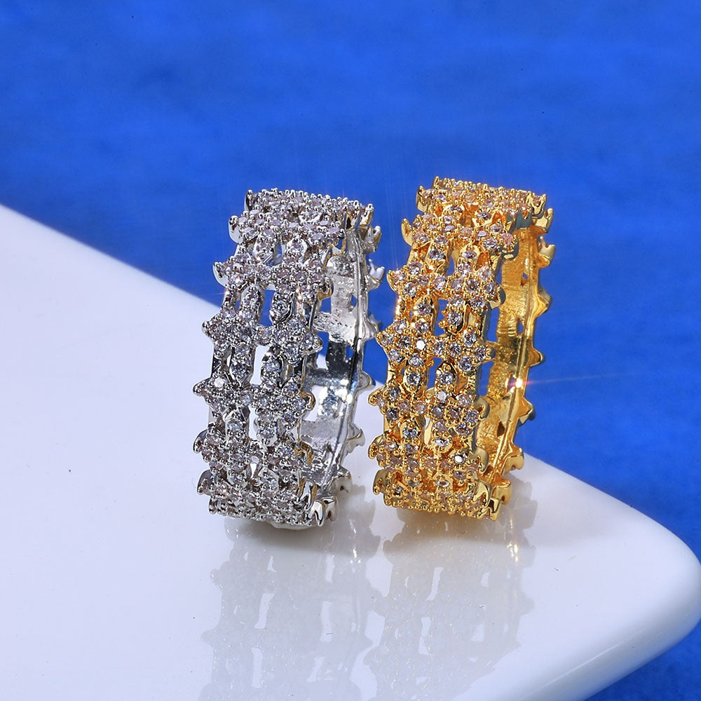 Crown of Starlight S925 Silver Full Pavé Hollow Wide-Band Ring