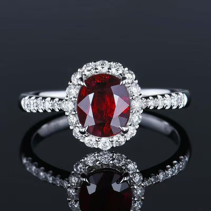 Eternal Halo S925 Sterling Silver Ruby-Red Oval Halo Ring