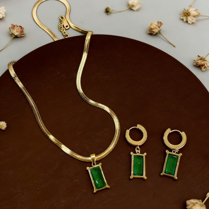 S925 Silver Gold-Plated Emerald Snake Chain Jewelry Set