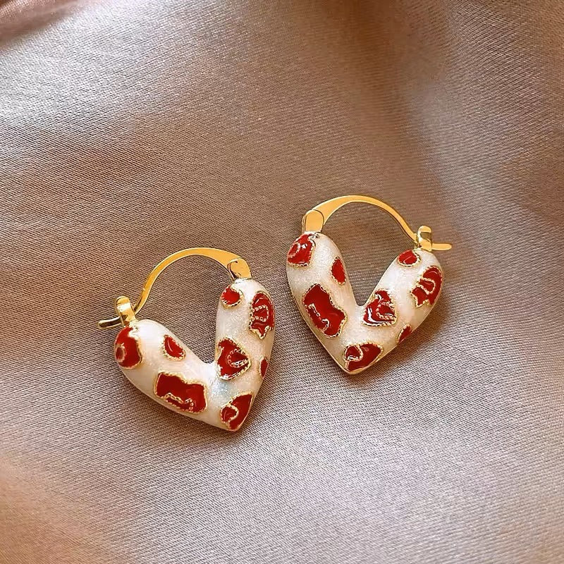S925 Silver Enamel Painted Heart Hoop Earrings