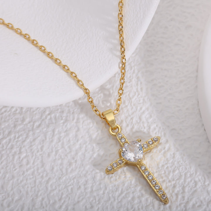 14K Gold Plated Micro-Pavé Heart Cross Necklace