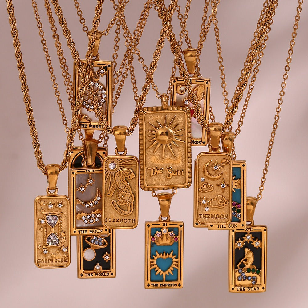 Tarot Promise 14K Gold Plated Micro-Pavé Enamel Tarot Card Necklace