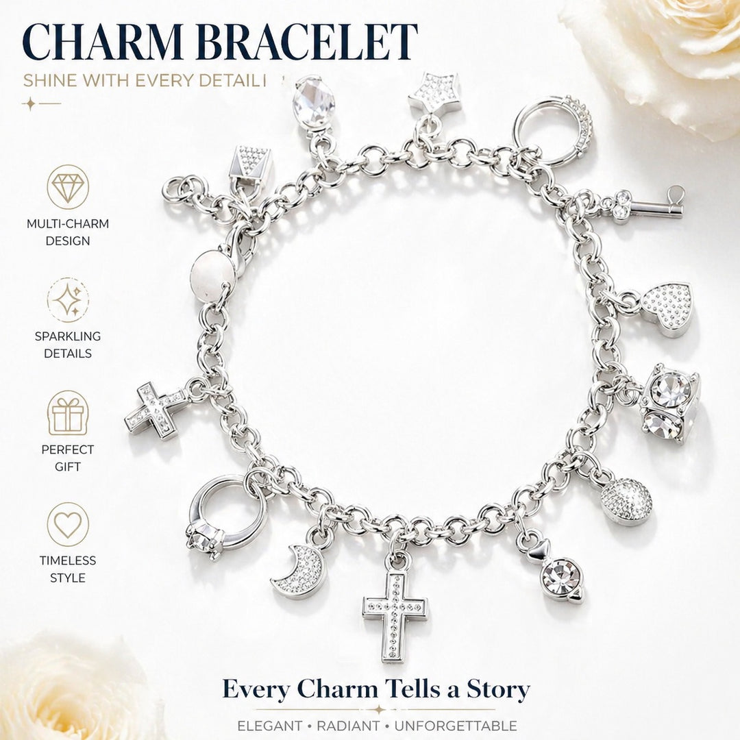 Sparkling Galaxy-Star, Moon, Cross and other pendant silver bracelets/anklets