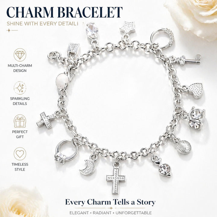 Sparkling Galaxy-Star, Moon, Cross and other pendant silver bracelets/anklets