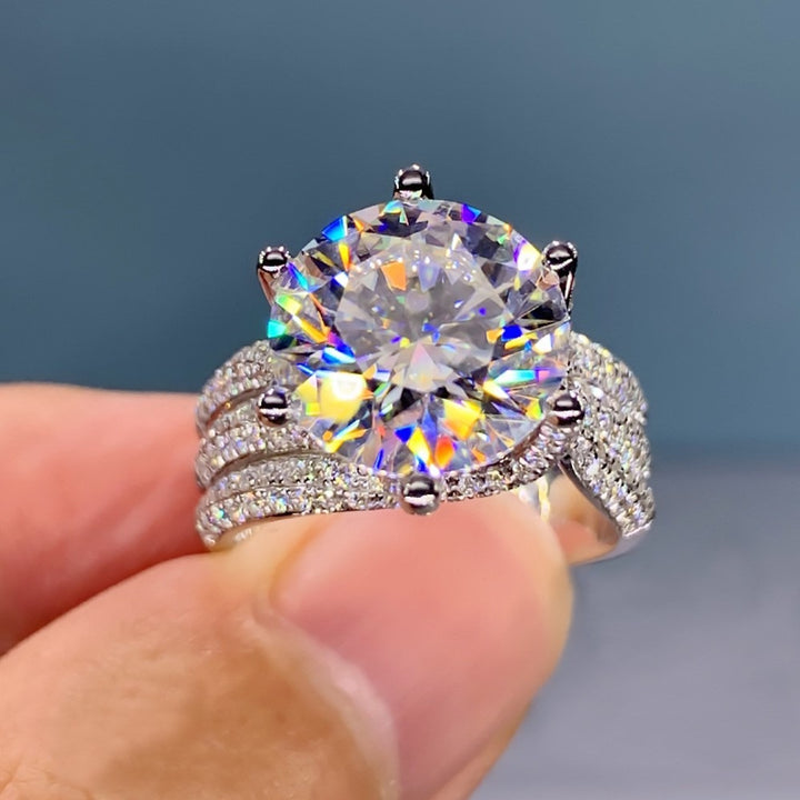 Celestial Crown S925 Silver 6-Prong Large Round Cut Pavé Split Shank Ring