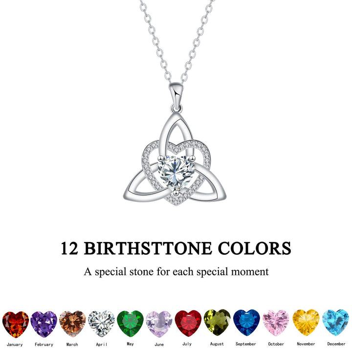 Eternal Bond S925 Sterling Silver Celtic Triquetra Birthstone Necklace