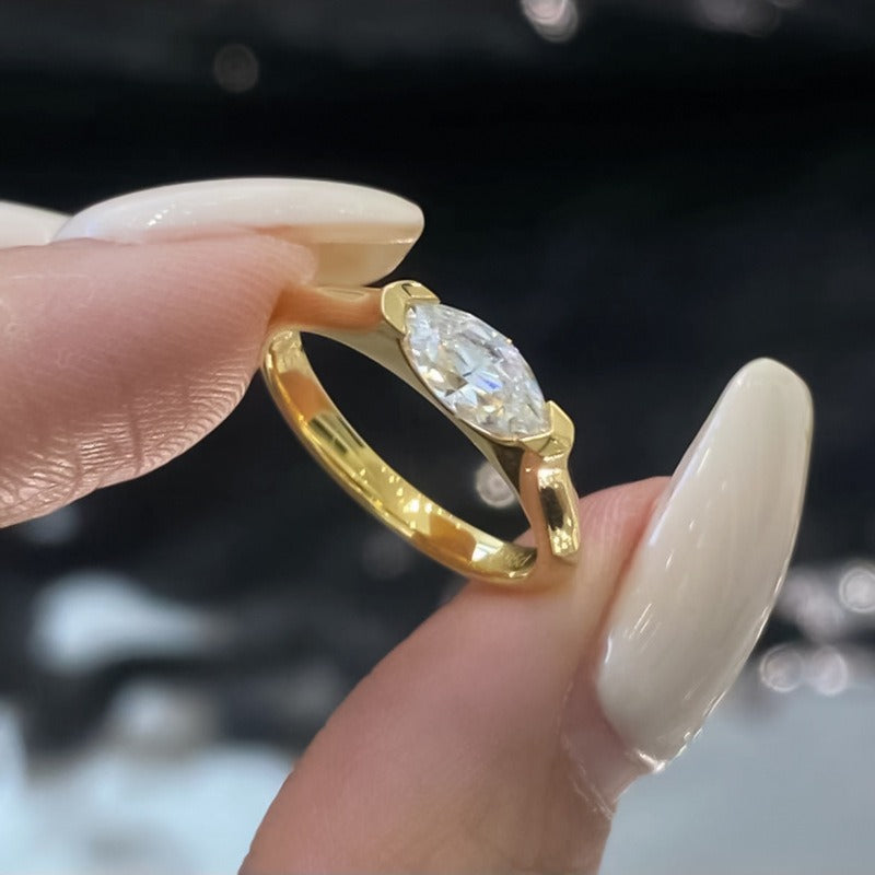 Geometric Light Marquise-Cut Half-Bezel Minimalist Ring